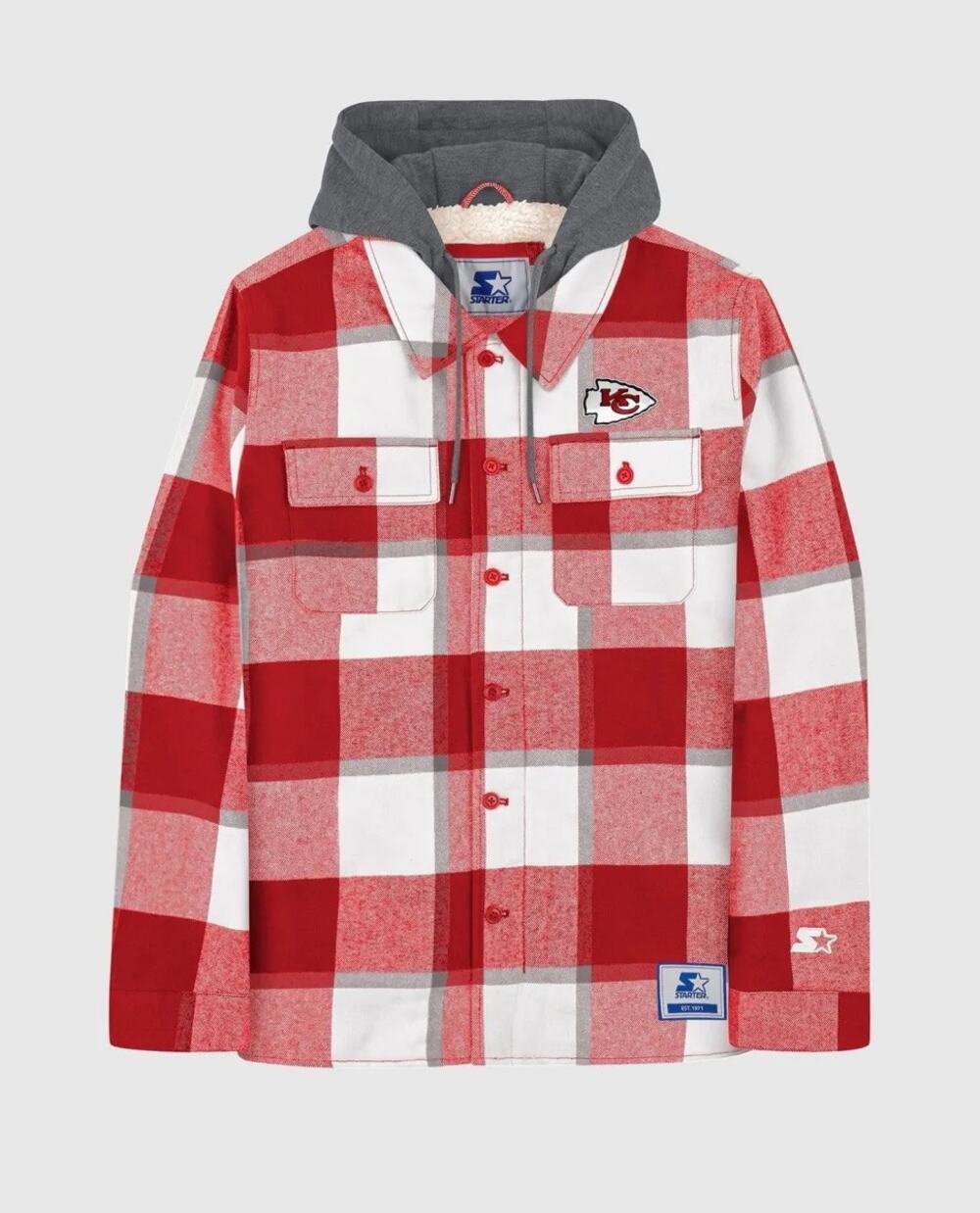 Men's Starter Red Kansas City Chiefs Big Joe Plaid Full-Zip Hoodie Jacket, XL